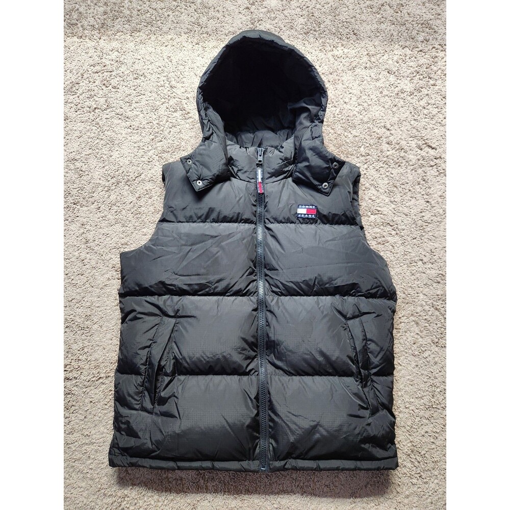 Tommy Jeans Alaska Puffer Gilet Mens XXL Black Vest Coat Hooded Down Jacket